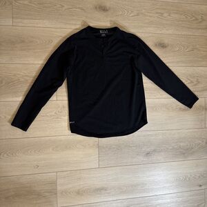 BYLT Men's Henley Long Sleeve Drop Cut Outdoor Stretch Black Size Large